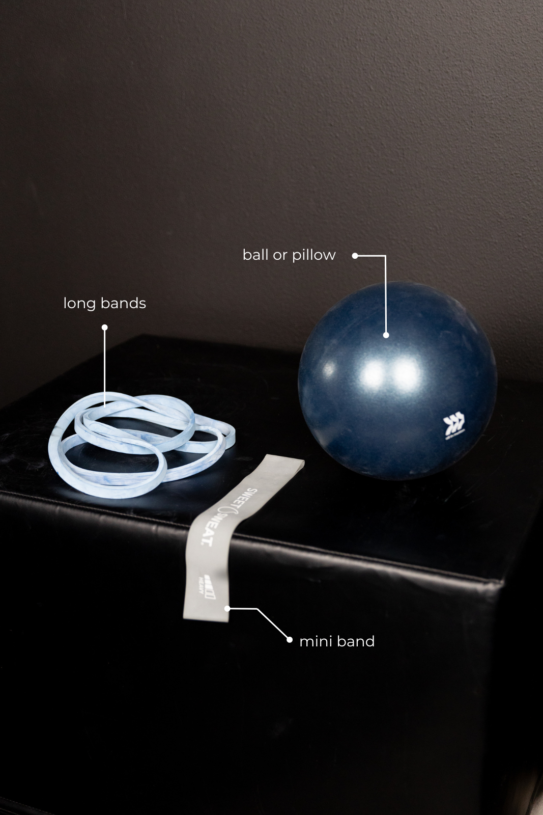 The gear suggested for the momday pregnancy workout programs includes a ball for pregnancy ball exercises, and long and short resistant bands.